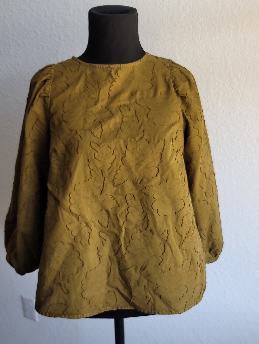 Olive Textured Print Long-Sleeve Top